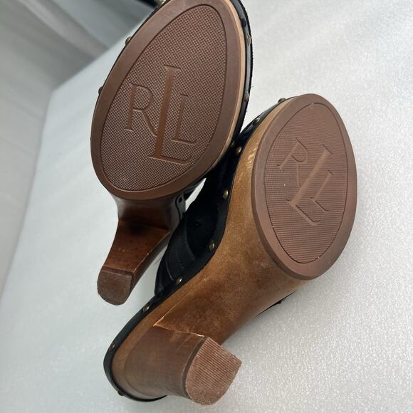 Lauren Ralph Lauren Stasia Sport Suede Platform Mule Clog Black Sz‎ 8M Studded - Picture 9 of 13